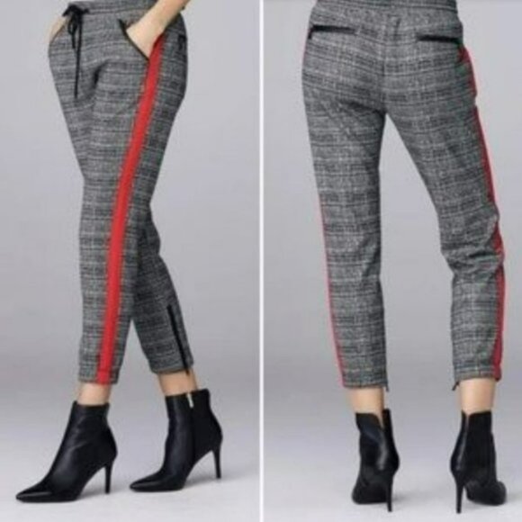 David Lerner Slim Track Jogger Pants with Vegan Details Plaid Black/White Size S - Picture 2 of 12